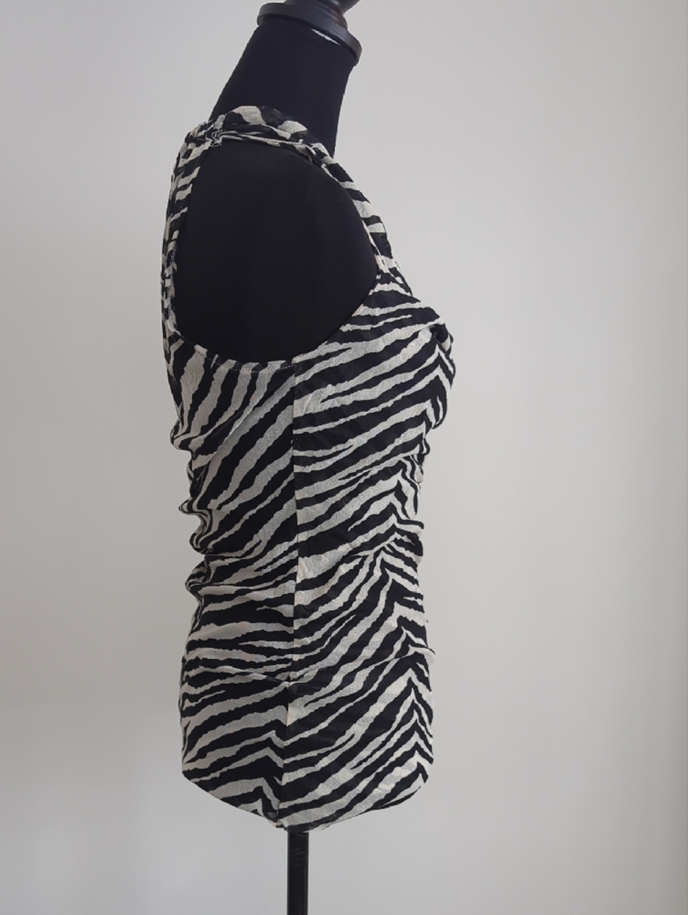 Zebra Print Cowl Neck Halter Tank Top - Monochrome Animal Stripe - Picture 5 of 7